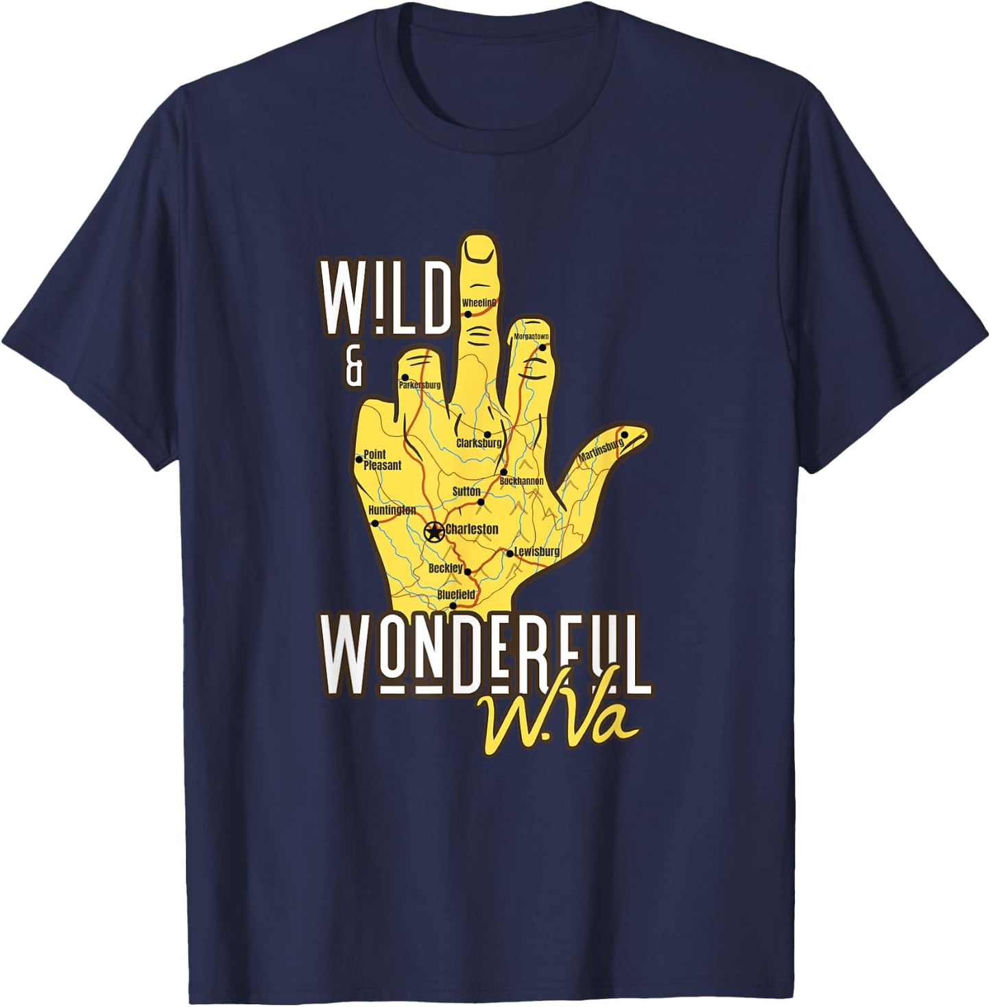 West Virginia Map WV Middle Finger Funny WV Souvenir Graphic T-Shirt - T-Shirt | Navy