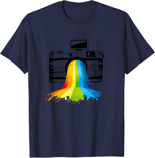 Photography Art Camera Rainbow Photographer Gift T-Shirt - T-Shirt | Navy