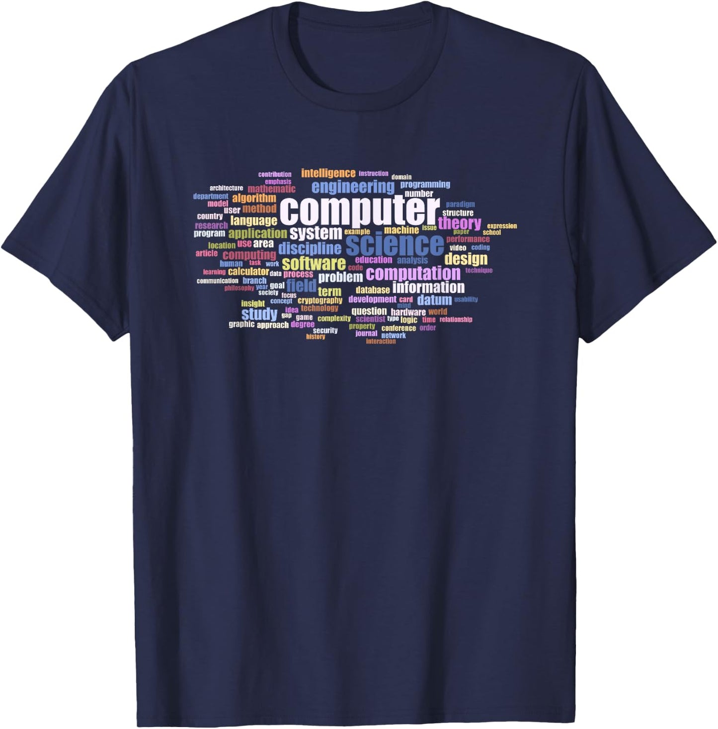 Computer Science Word Cloud of Key Terms Colored T-Shirt - T-Shirt | Navy