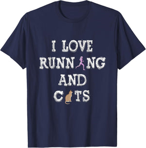 I Love Running Shirt Cat Lover Gifts Women Runner Shirts T-Shirt - T-Shirt | Navy
