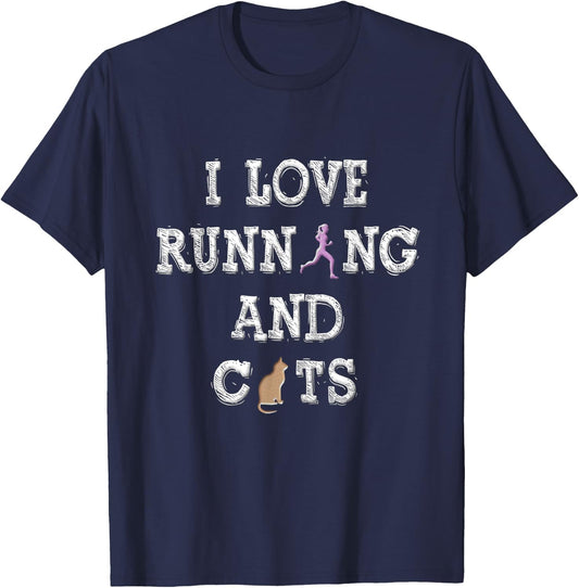 I Love Running Shirt Cat Lover Gifts Women Runner Shirts T-Shirt - T-Shirt | Navy