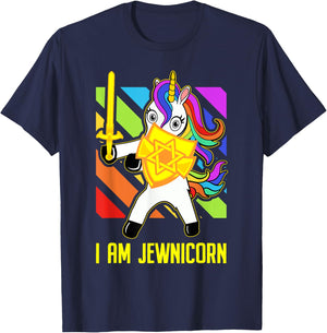 Hanukkah Presents - Proud Jews Rainbow Jewish Unicorn T-Shirt - T-Shirt | Navy