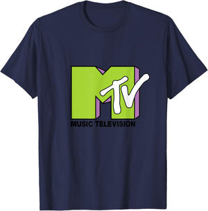 Lime Green and Purple MTV Logo Fill Treatment Small T-Shirt - T-Shirt | Navy