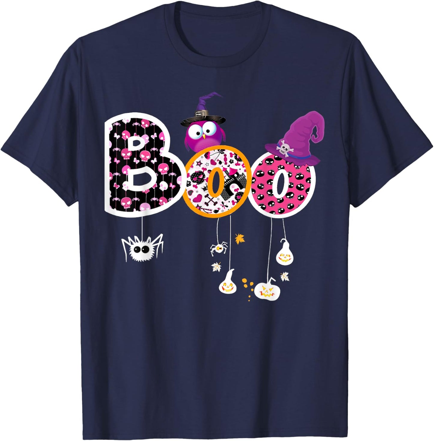 Boo Halloween Costume Spiders, Ghosts, Pumkin & Witch Hat T-Shirt - T-Shirt | Navy