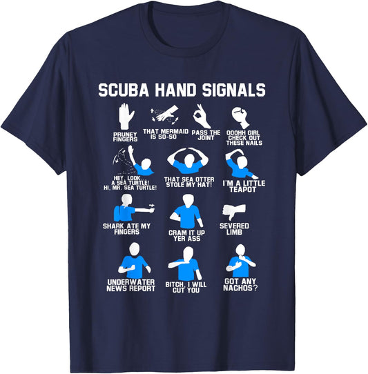 Distressed Scuba Diving Speerfischen Freitauchen Diving Hand Sign Diver T-Shirt - T-Shirt | Navy