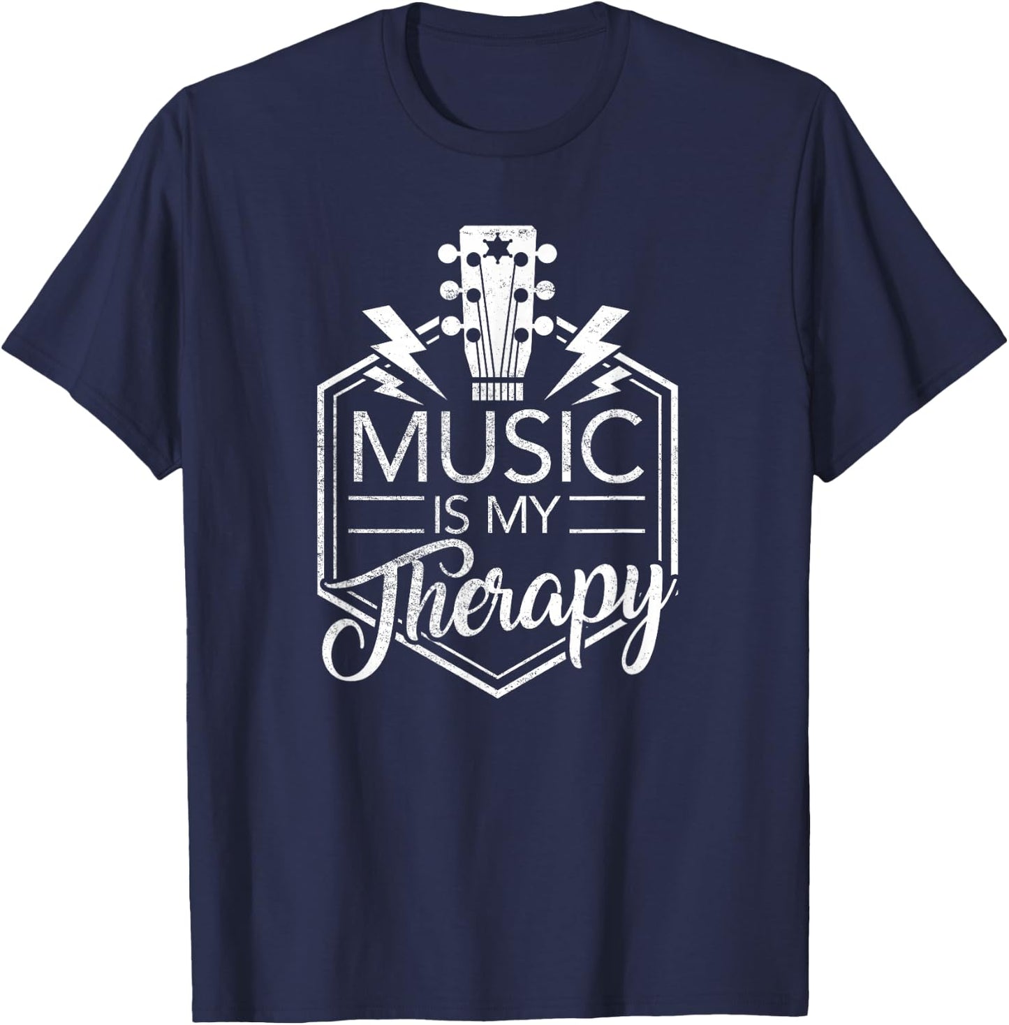 Music is My Therapy - Guitar Rock Music Gift T-Shirt - T-Shirt | Navy
