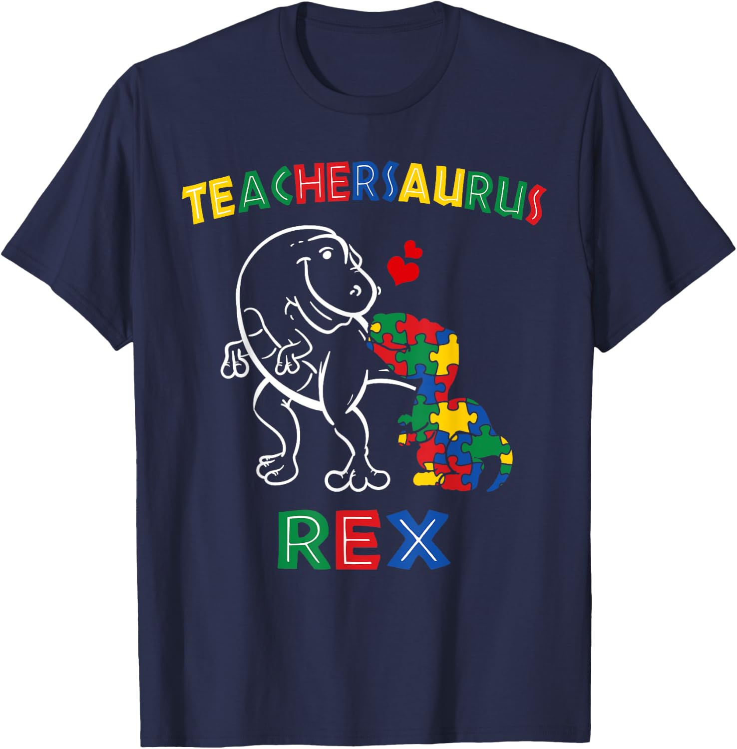 Teachersaurus Rex Autism Teacher Dinosaur Men Women Girls Kids T-Shirt - T-Shirt | Navy