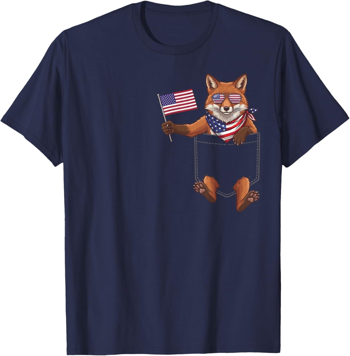 Fox Pocket Patriotic American Flag 4th of July USA T-Shirt - T-Shirt | Navy