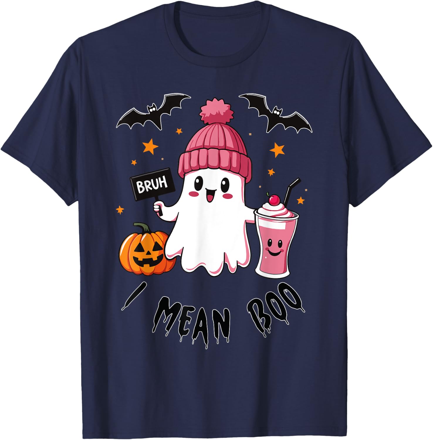 Bruh Ghost Halloween Funny Ghost Bruh I mean Boo Candy Kids T-Shirt - T-Shirt | Navy