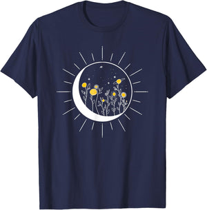 Sun Moon Solar Eclipse Flower Planets Funny Space Art Gift T-Shirt - T-Shirt | Navy