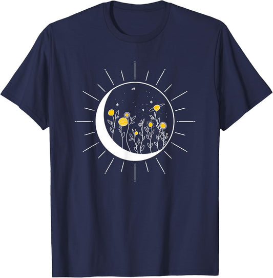 Sun Moon Solar Eclipse Flower Planets Funny Space Art Gift T-Shirt - T-Shirt | Navy