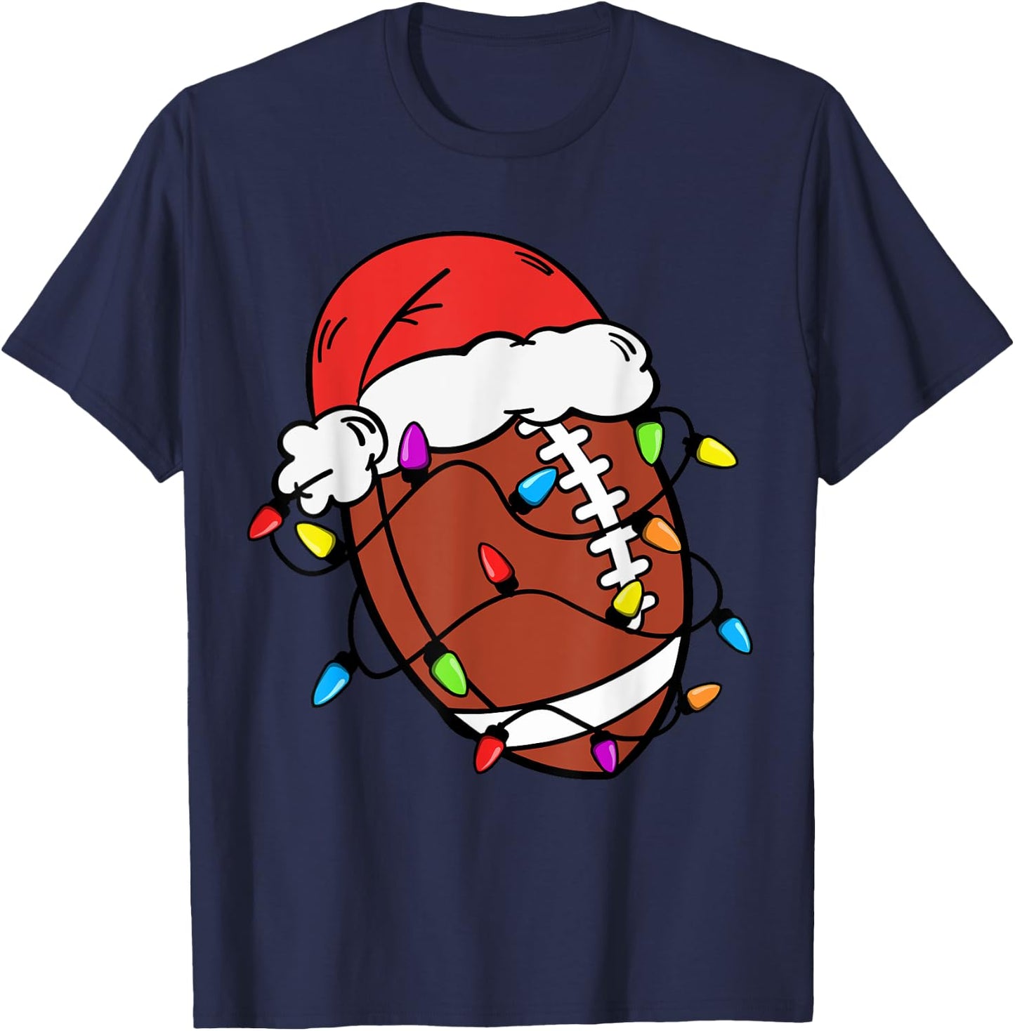 Football Santa Claus Hat Christmas Light Football Boys Kids T-Shirt - T-Shirt | Navy