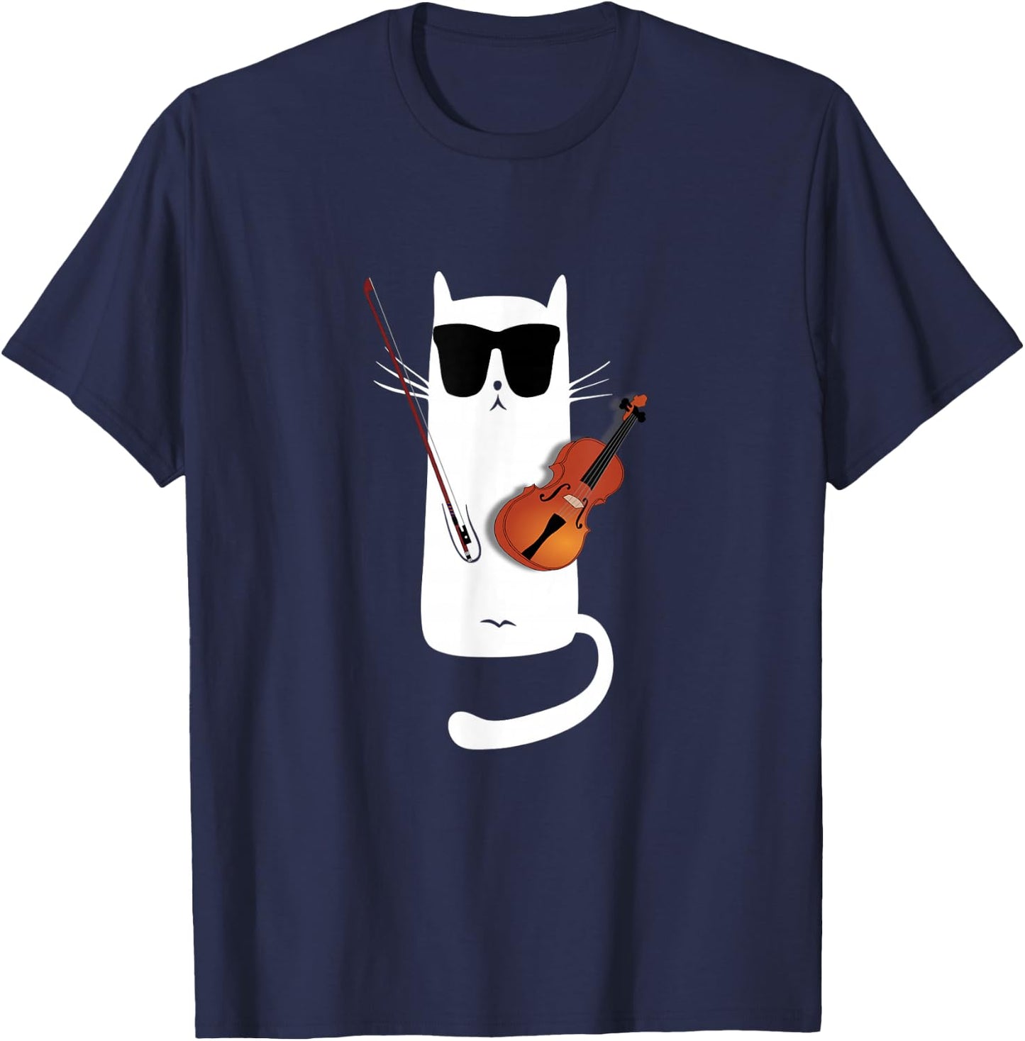 Funny Cat Wearing Sunglasses Playing Violin T-Shirt - T-Shirt | Navy