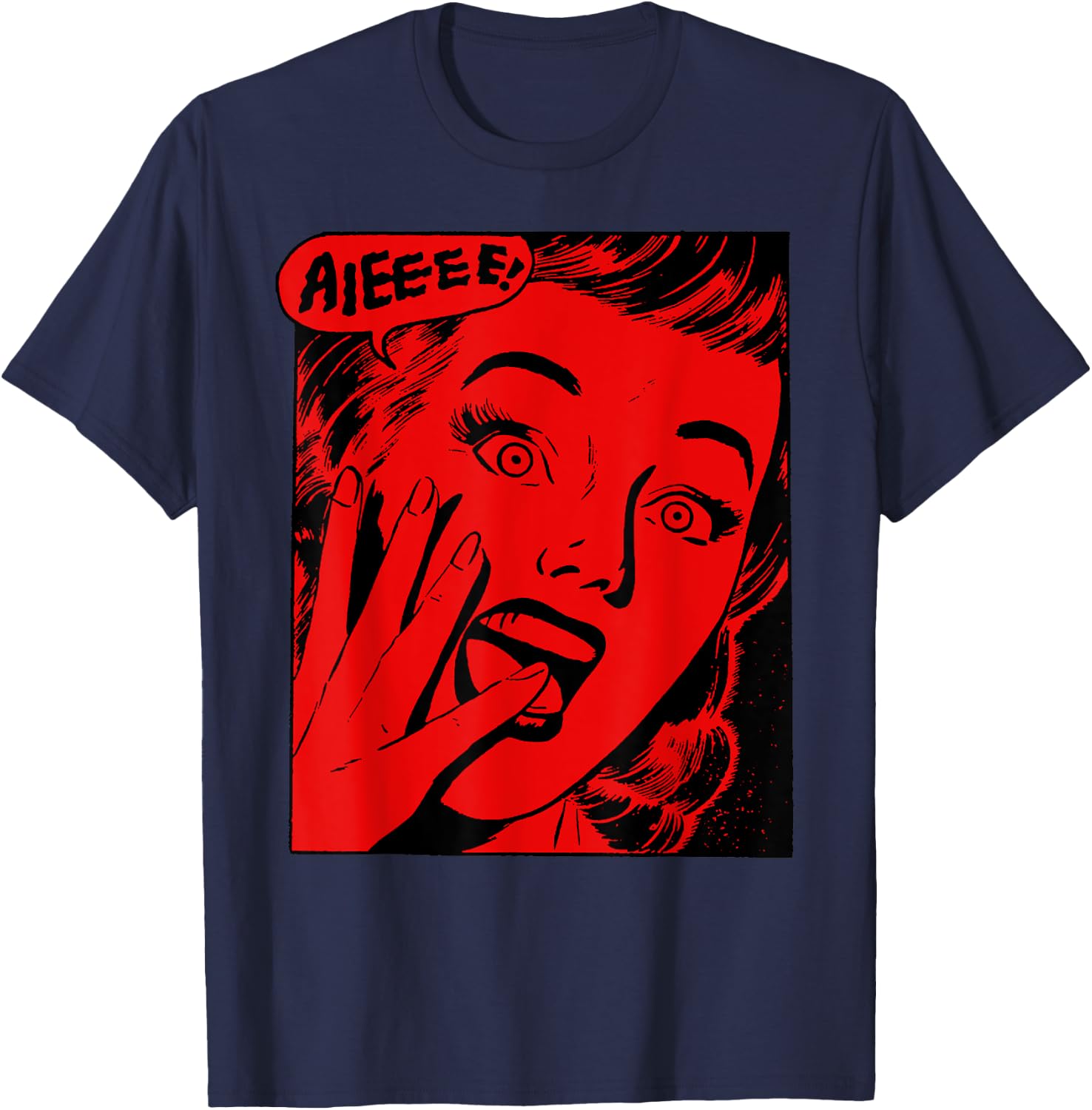 Retro Creepy Halloween Scream Horror Girl Screaming For Life T-Shirt - T-Shirt | Navy