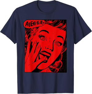 Retro Creepy Halloween Scream Horror Girl Screaming For Life T-Shirt - T-Shirt | Navy