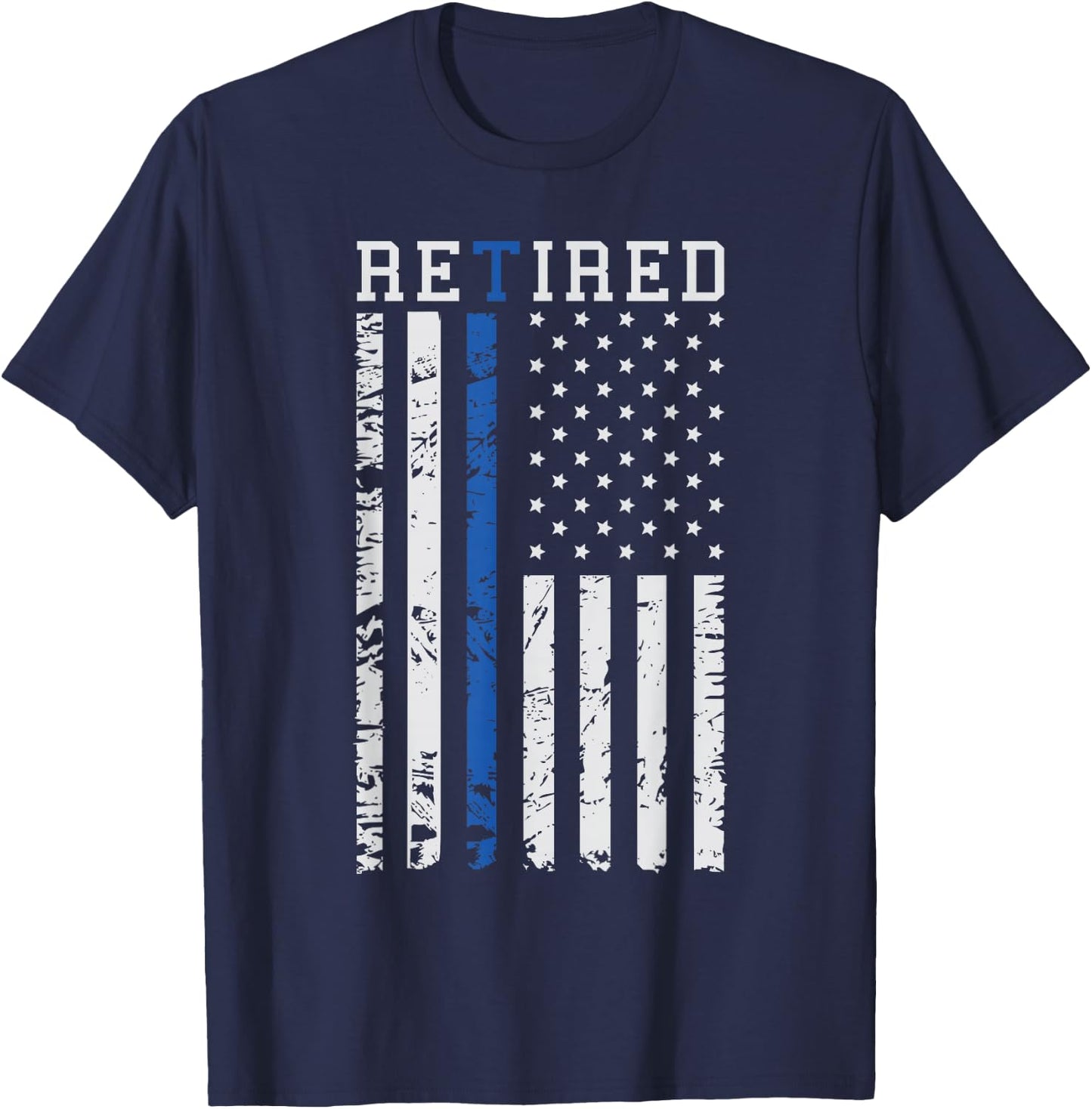 Thin Blue Line American Flag Retired Law Enforcement T-Shirt - T-Shirt | Navy