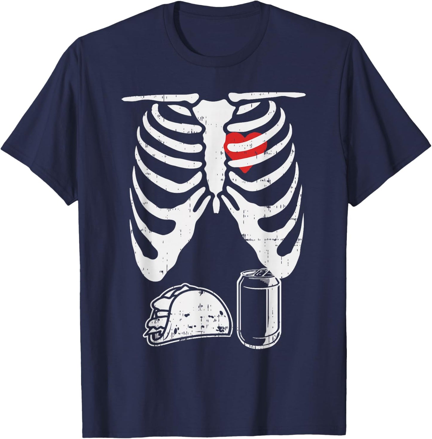 Skeleton Pregnancy Taco Beer Xray Halloween Soon Dad T-Shirt - T-Shirt | Navy