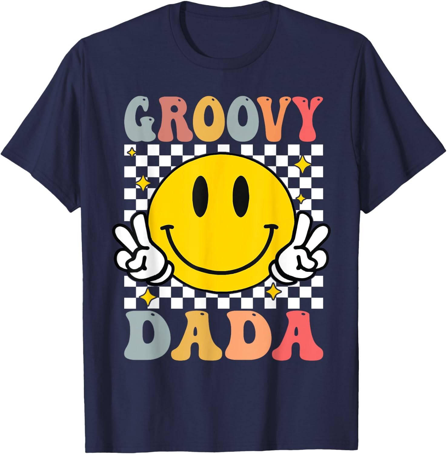 Groovy Dada Retro Dad Matching Family 1st Birthday Party T-Shirt - T-Shirt | Navy
