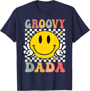 Groovy Dada Retro Dad Matching Family 1st Birthday Party T-Shirt - T-Shirt | Navy