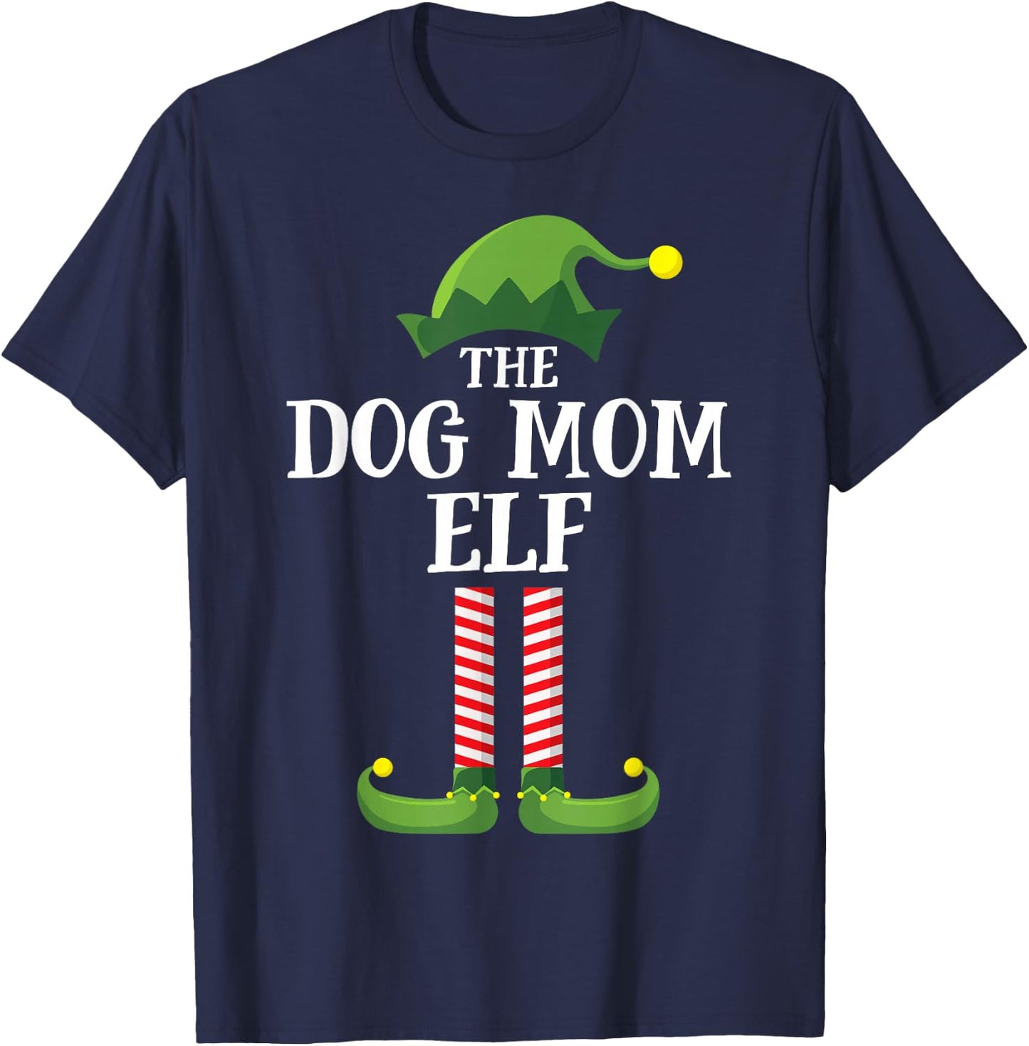 Dog Mom Elf Matching Family Group Christmas Party Pyjamas T-Shirt - T-Shirt | Navy