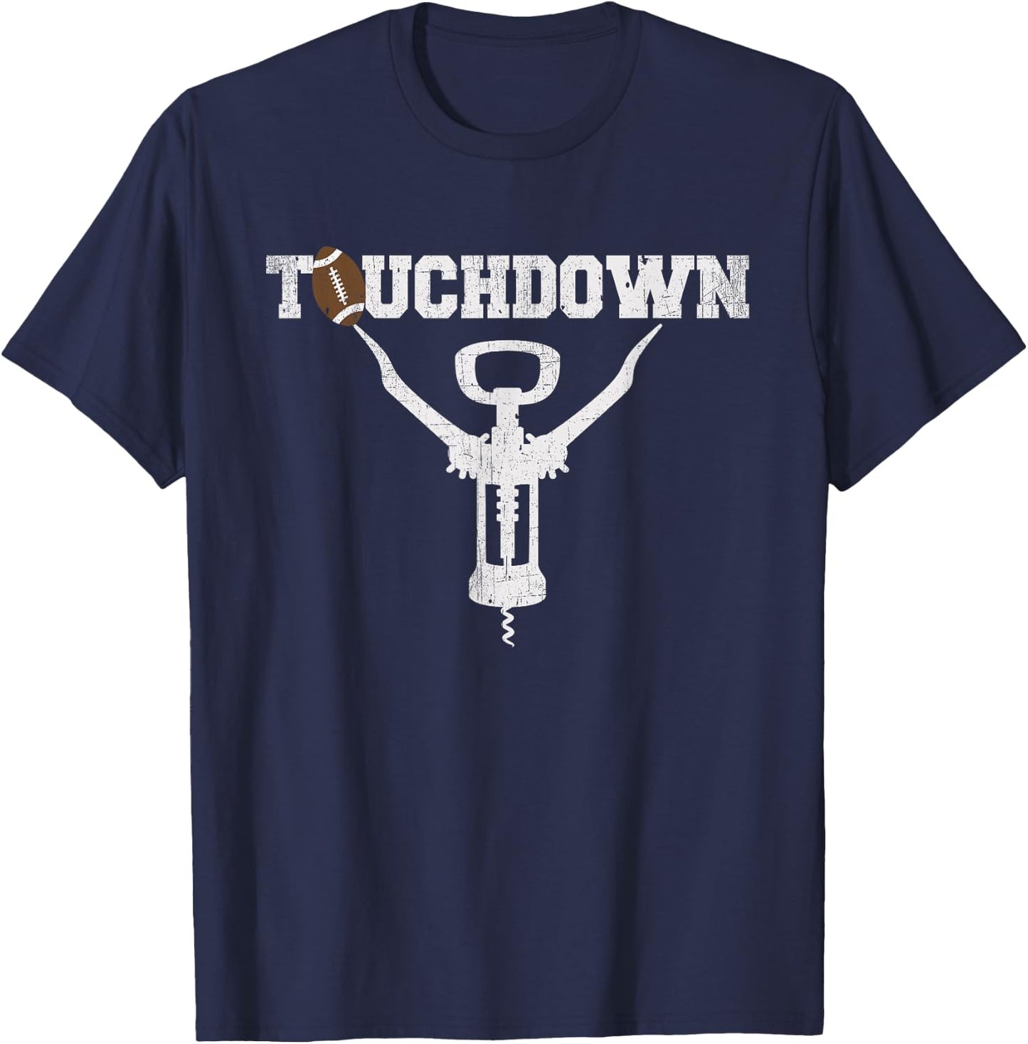 Touchdown Funny Football & Wine Lovers Gift T-Shirt - T-Shirt | Navy