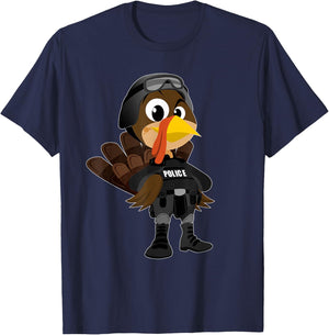Cute Police Turkey Funny Thanksgiving Shirt T-Shirt - T-Shirt | Navy