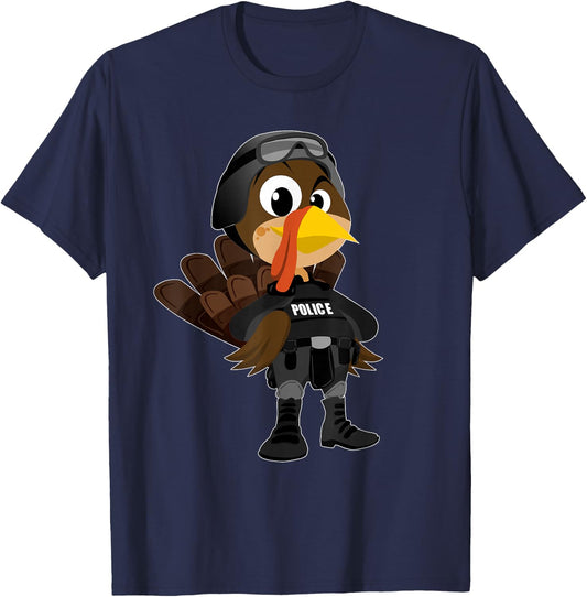 Cute Police Turkey Funny Thanksgiving Shirt T-Shirt - T-Shirt | Navy