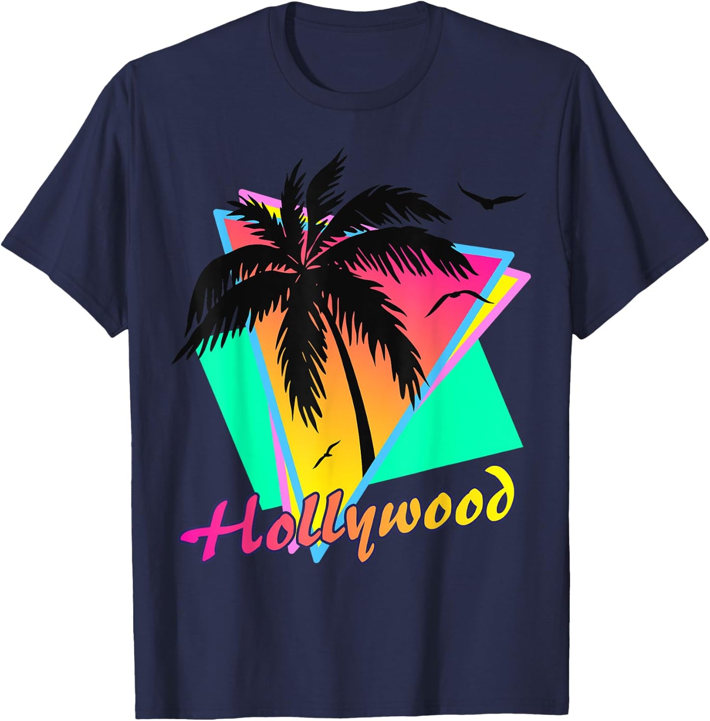 Hollywood 80s Tropical Summer Beach Palm Tree Sunset Women Girls Kids T-Shirt - T-Shirt | Navy