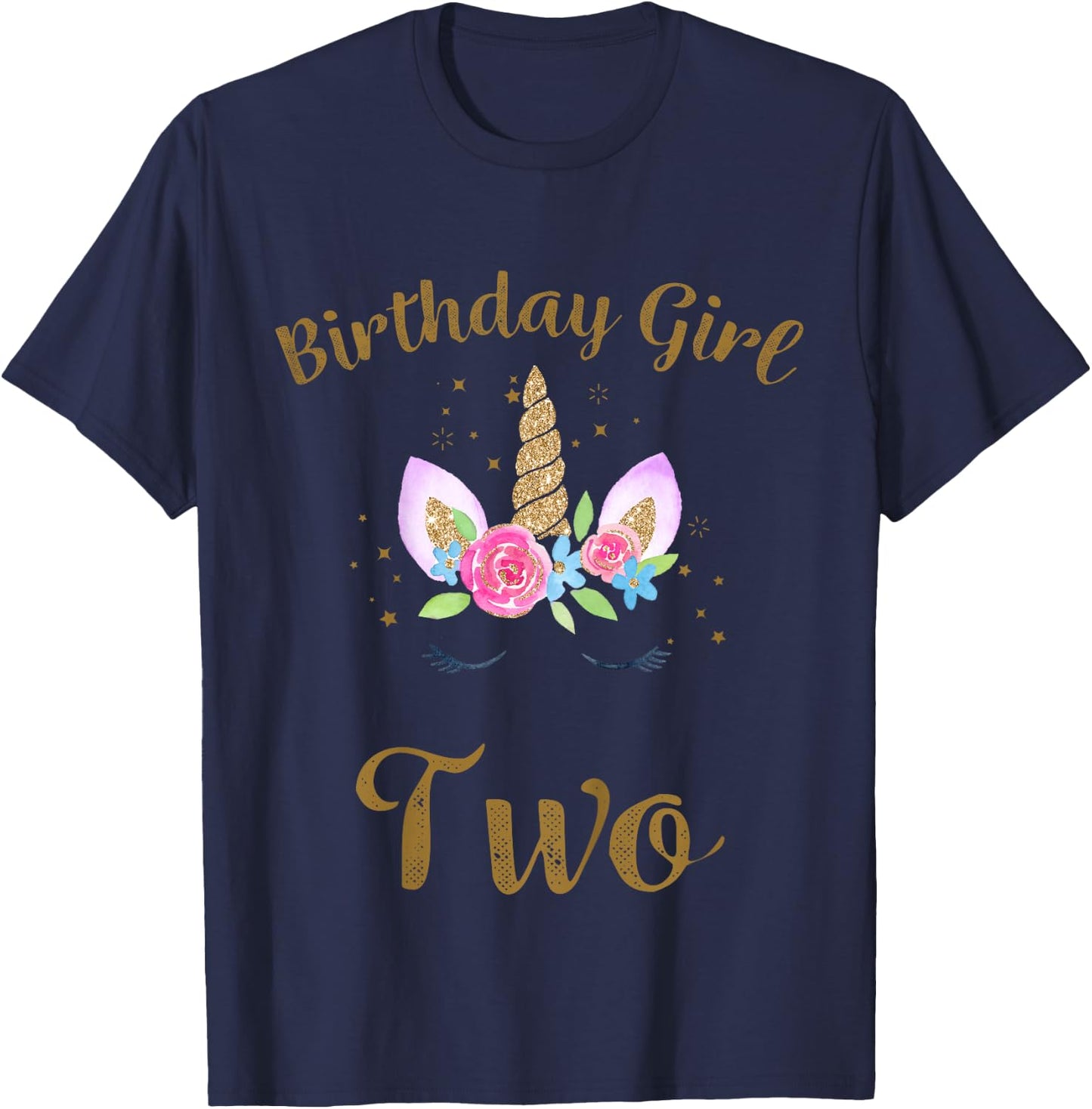 Kids 2nd Birthday Girl Unicorn Shirt Second Birthday Outfit T-Shirt - T-Shirt | Navy