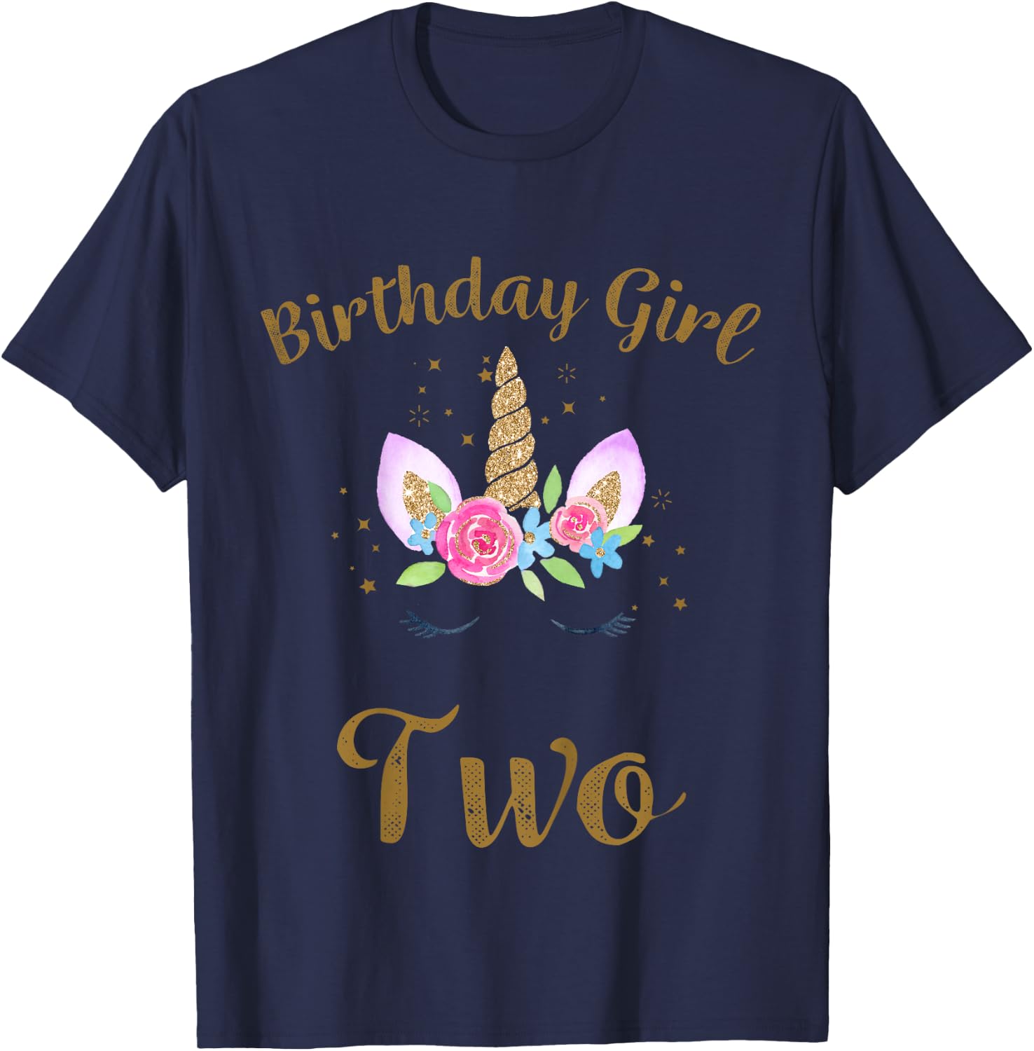 Kids 2nd Birthday Girl Unicorn Shirt Second Birthday Outfit T-Shirt - T-Shirt | Navy