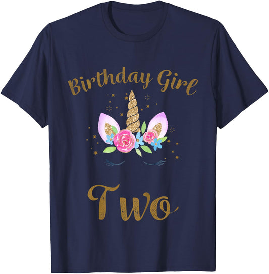 Kids 2nd Birthday Girl Unicorn Shirt Second Birthday Outfit T-Shirt - T-Shirt | Navy