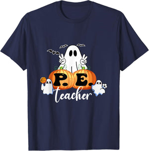 Funny Halloween P.E. Teacher Ghosts Pumpkins Sports Lover T-Shirt - T-Shirt | Navy