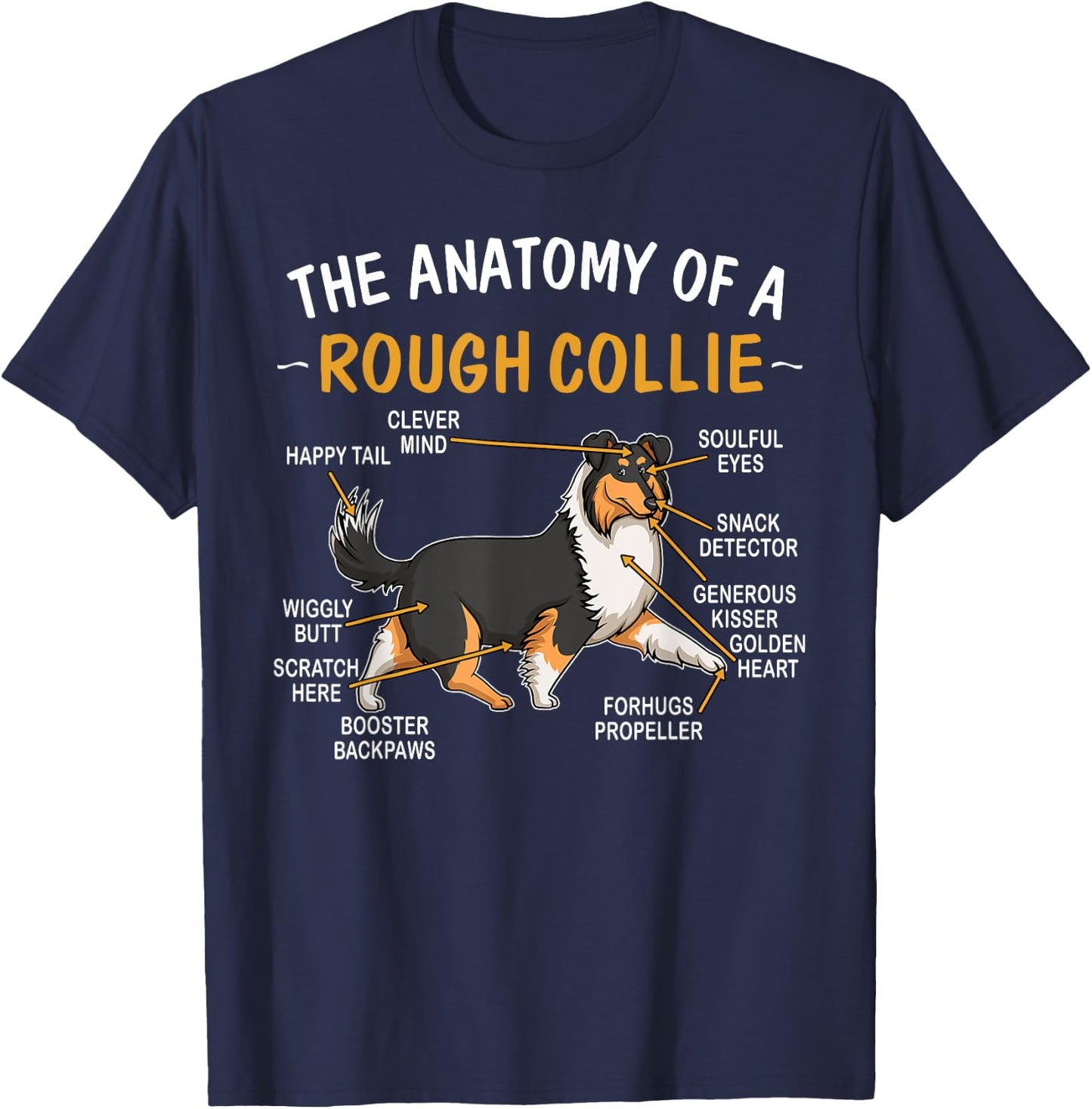 Funny Anatomy Of A Rough Collie For Dog Lovers T-Shirt - T-Shirt | Navy