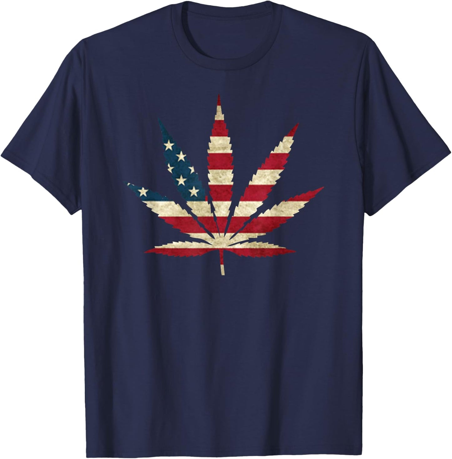 USA Flag Marijuana Leaf - Funny US Flag Pot Weed T-Shirt - T-Shirt | Navy