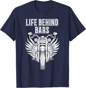 Motorcycle Shirts Funny Life Behind Bars Biker Men Dad T-Shirt - T-Shirt | Navy