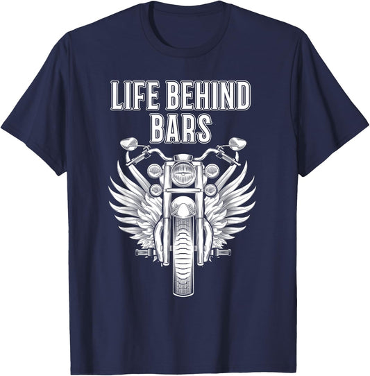Motorcycle Shirts Funny Life Behind Bars Biker Men Dad T-Shirt - T-Shirt | Navy