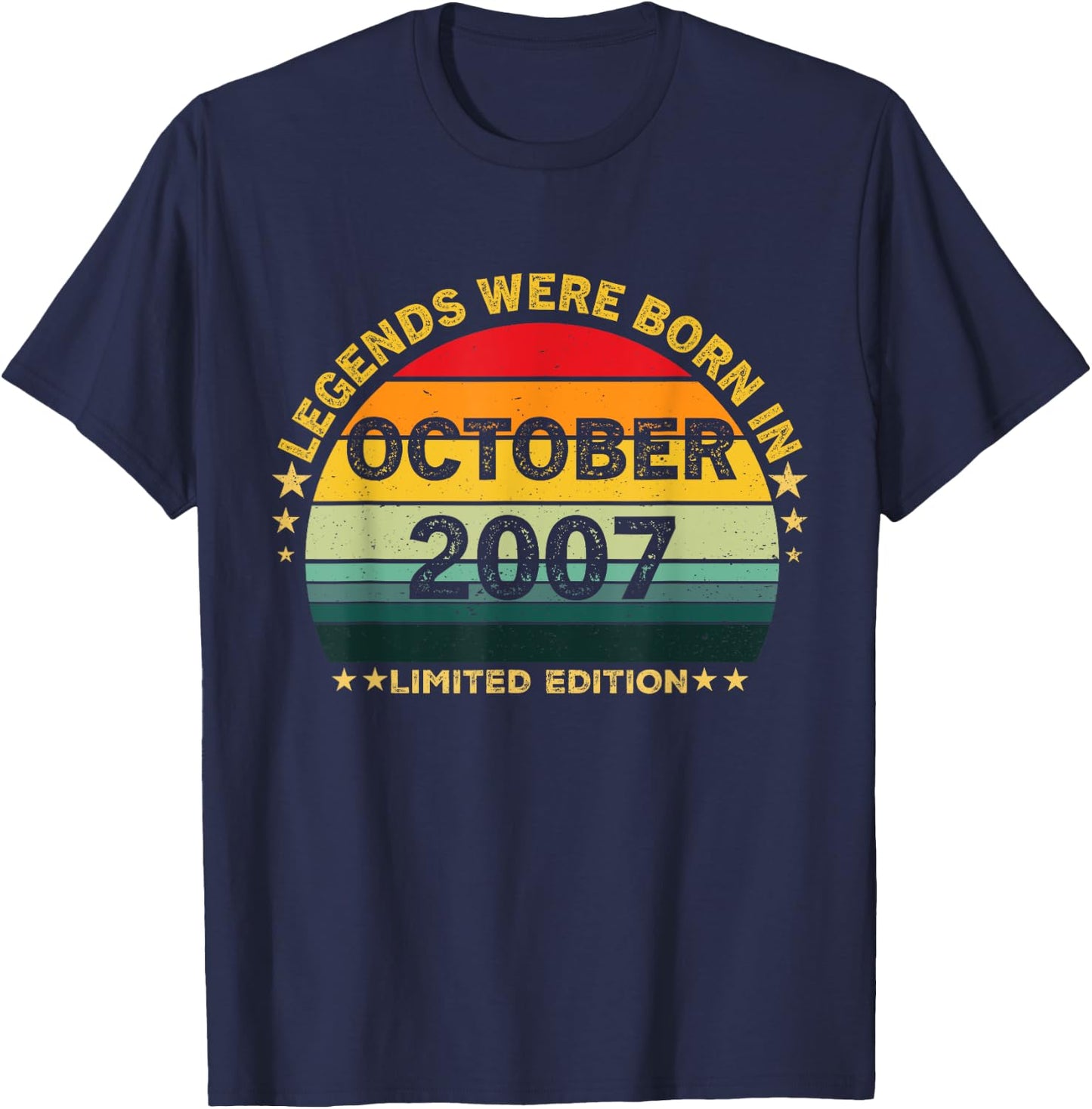 Vintage 17th Birthday Legends Were Born In October 2007 T-Shirt - T-Shirt | Navy