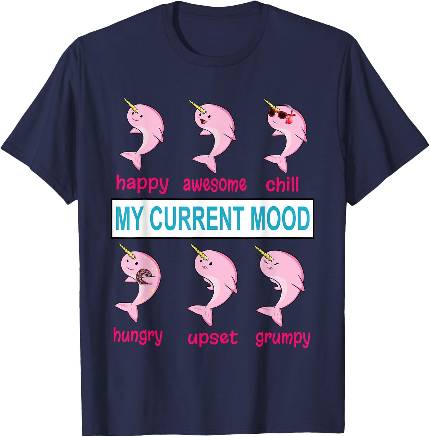 Funny Narwhal Unicorn of the Sea Lover Mood Donut Kawaii T-Shirt - T-Shirt | Navy