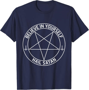 Believe In Yourself Hail Satan Satanic Pentagram T-Shirt - T-Shirt | Navy