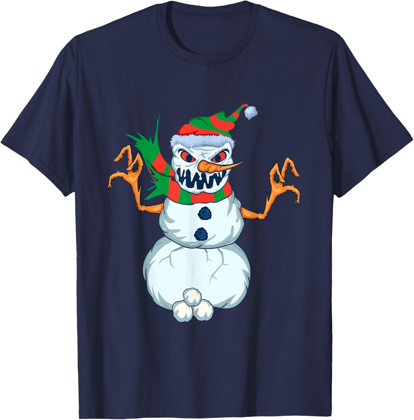 Evil Snowman Creepy Clip Art Christmas Horror Snowman Design T-Shirt - T-Shirt | Navy