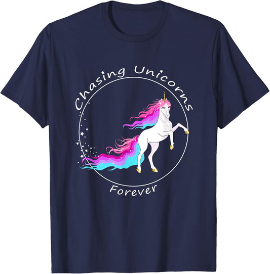 Chasing Unicorns : Rainbow Unicorn Birthday Girl Gift T-Shirt - T-Shirt | Navy