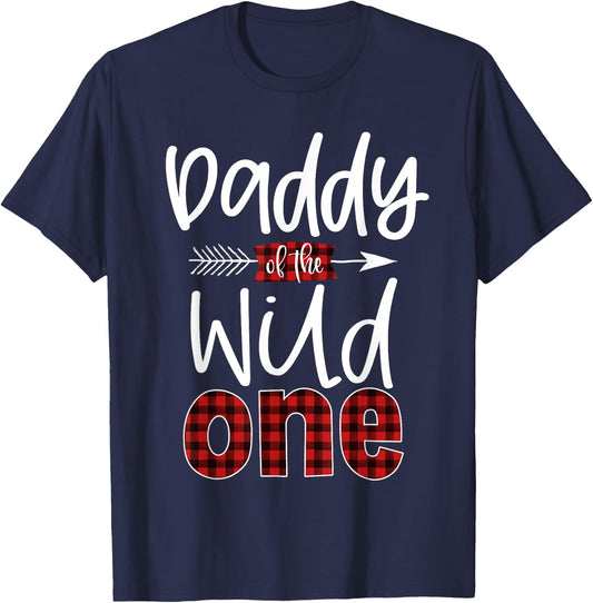 Daddy of The Wild One Buffalo Plaid Lumberjack 1st Birthday T-Shirt - T-Shirt | Navy
