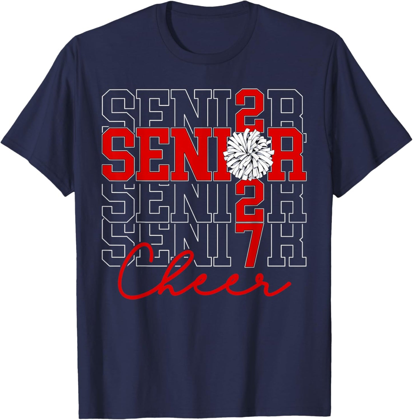Senior 2027 Cheerleader Graduation School Spirit T-Shirt - T-Shirt | Navy