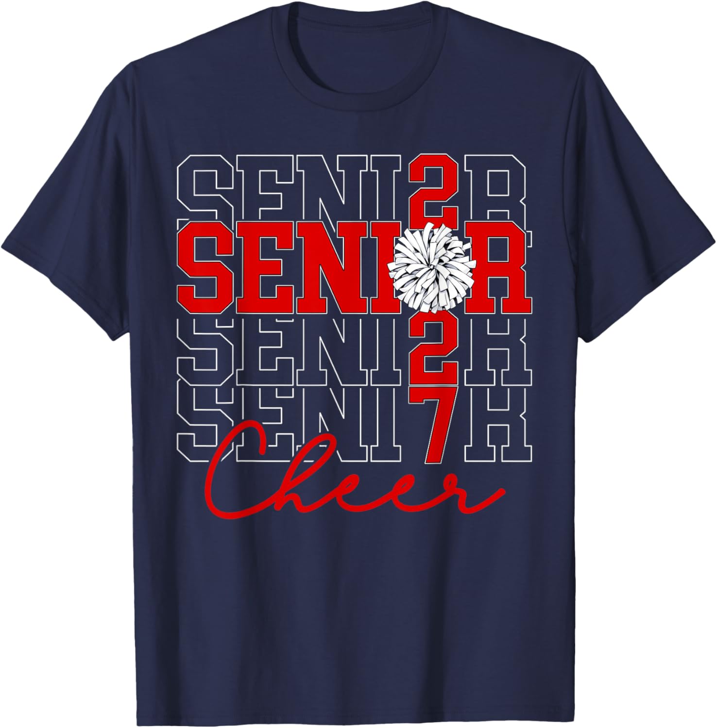 Senior 2027 Cheerleader Graduation School Spirit T-Shirt - T-Shirt | Navy