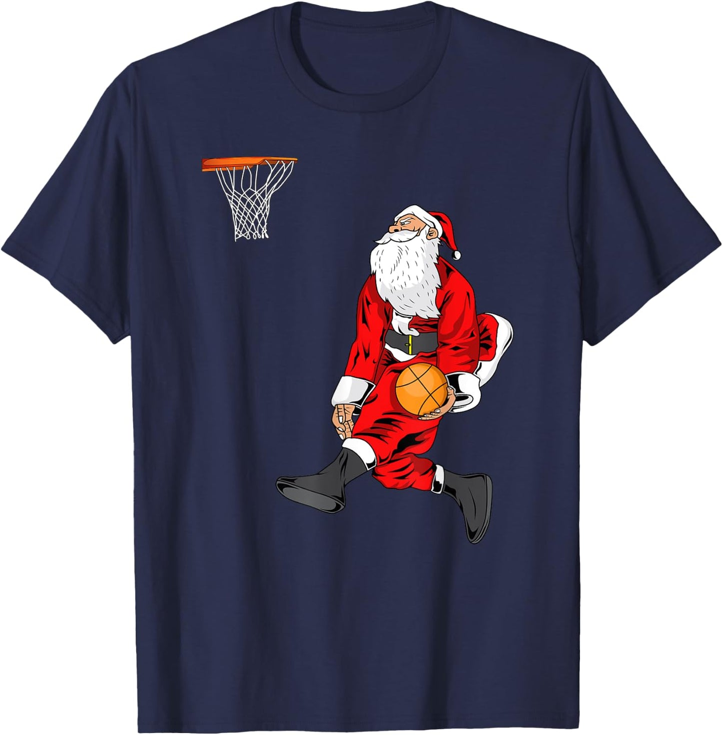 Santa Playing Basketball | Slam Dunk Christmas Gift T-Shirt - T-Shirt | Navy
