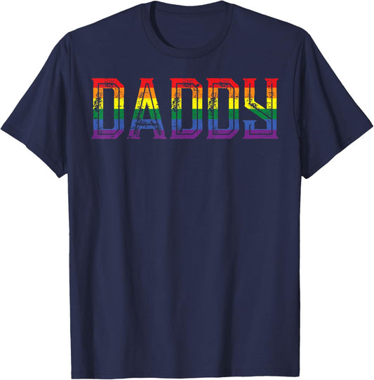 Gay Rainbow Flag Daddy LGBTQ Pride Month Queer Men Women T-Shirt - T-Shirt | Navy