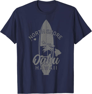North Shore Oahu Hawaii Surf Board Surfing Surfer Hawaiian T-Shirt - T-Shirt | Navy