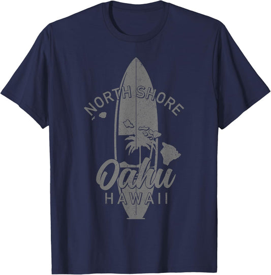 North Shore Oahu Hawaii Surf Board Surfing Surfer Hawaiian T-Shirt - T-Shirt | Navy