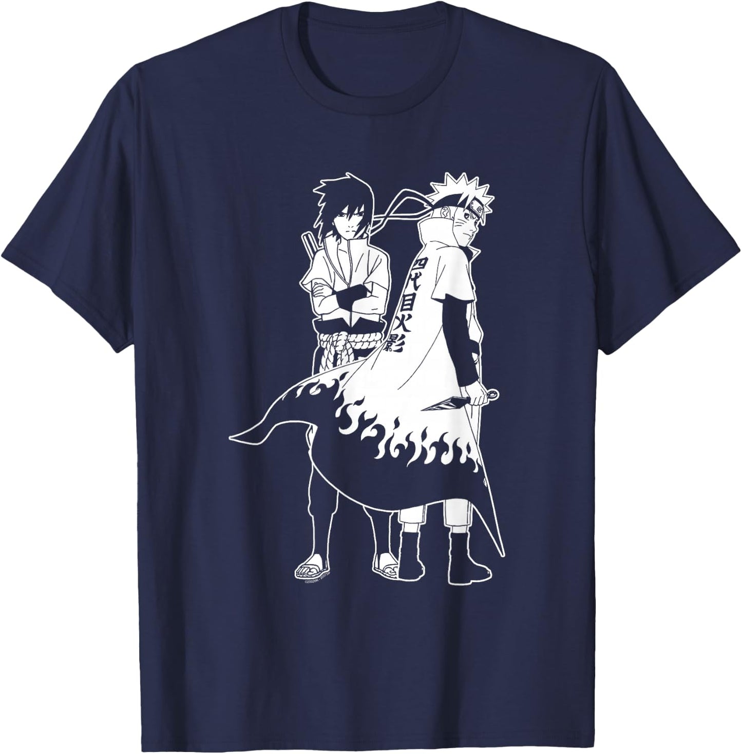 Naruto Shippuden Naruto and Sasuke Outline Anime T-Shirt - T-Shirt | Navy
