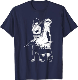 Naruto Shippuden Naruto and Sasuke Outline Anime T-Shirt - T-Shirt | Navy